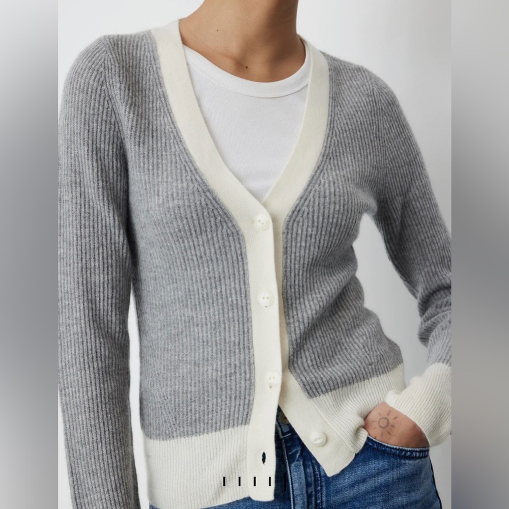 NWT Rag & Bone 100% Cashmere Pierce V-Neck Cardigan in Grey Size Medium
